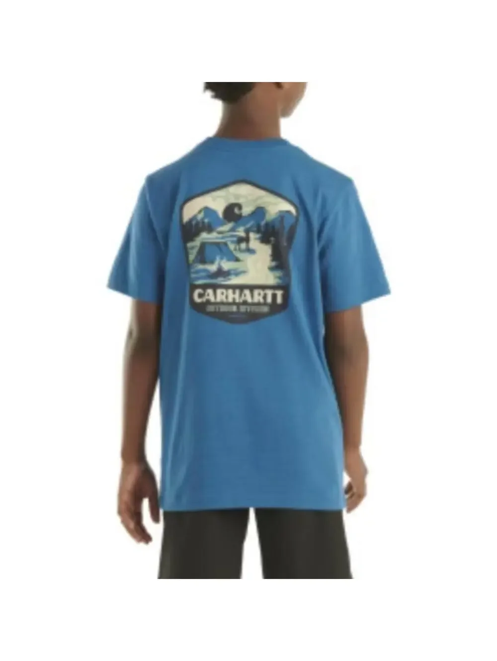 (C103) Carhartt Boys Outdoor Graphic T-Shirt Short Sleeve Deep Lagoon Size M